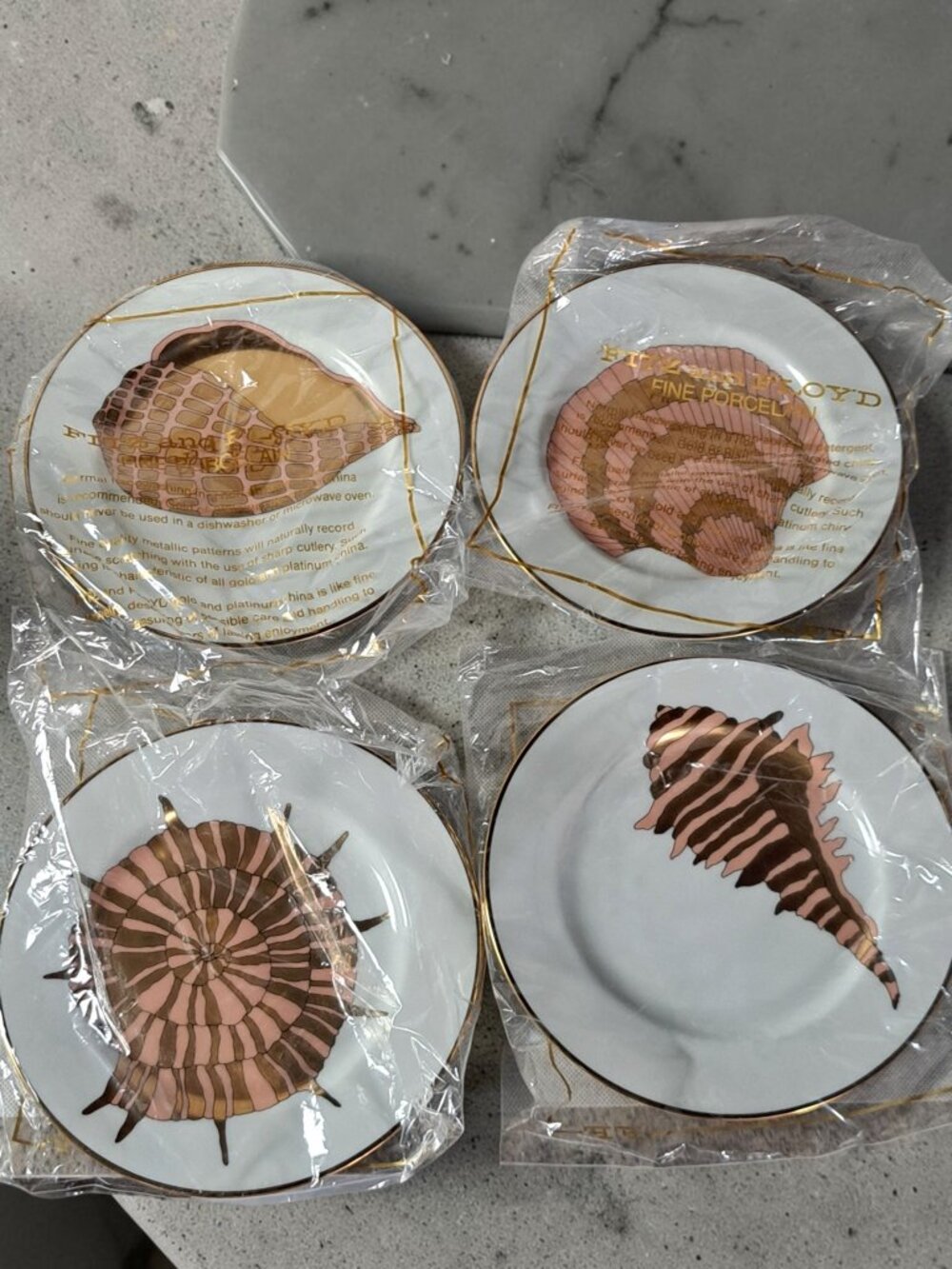 CoQuille D'or Peach by Fitz And Floyd 7 1/2" Salad Plates Gold Trim Set Of 4 NEW